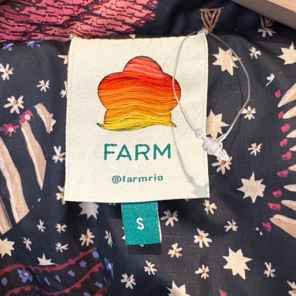 Farm Rio Black Wild Bananas Metallic Reversible Puffer Jacket Size Small - Picture 9 of 11